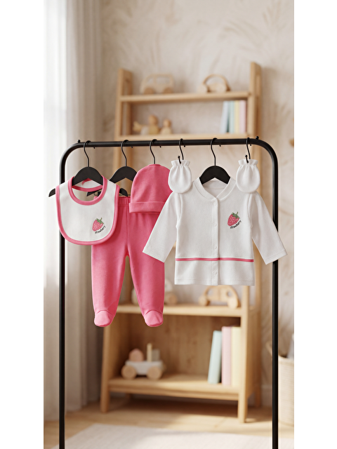 Mışıl Kids Çilek Nakışlı 5'Lı Kız Bebek Yenidoğan Takımı