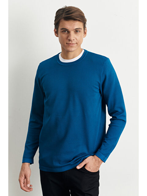 Altınyıldız Classics Erkek Petrol Standart Fit Normal Kesim Bisiklet Yaka Dokulu Yumuşak Kazak - S000403535-20019