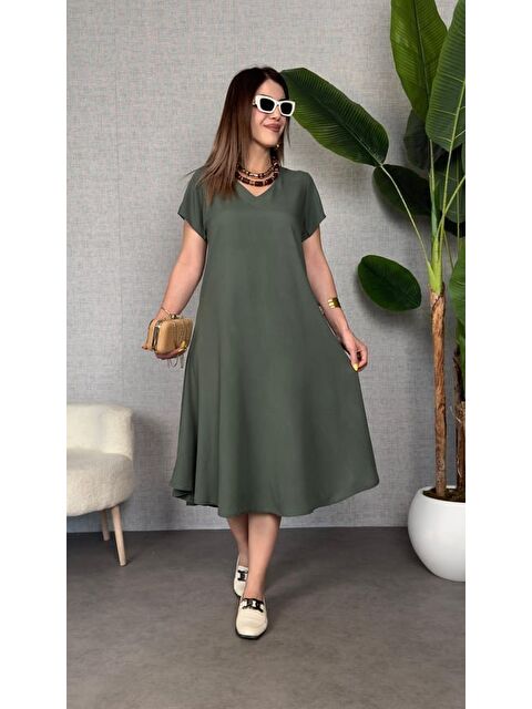 Jane's Kadın Kısa Kollu V Yaka Salaş Maxi Boy Elbise - S000527887-18547