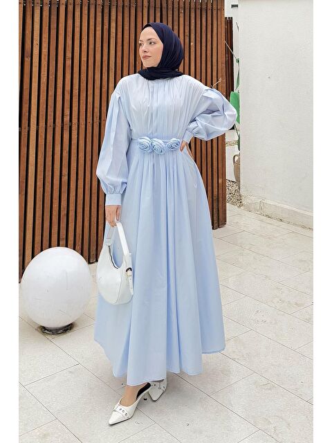 Lamelif Pileli Poplin Elbise Bebe Mavisi - S000517745-17234