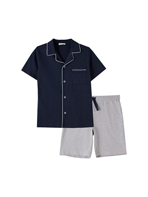Katia And Bony Erkek Çocuk Lacivert Renkli Düğmeli Şortlu Pijama Takımı - S000332024-21164