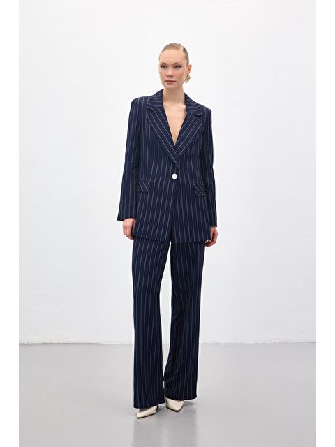 SATEEN Rina Çizgili Pantolon - Lacivert - S000503935-21164
