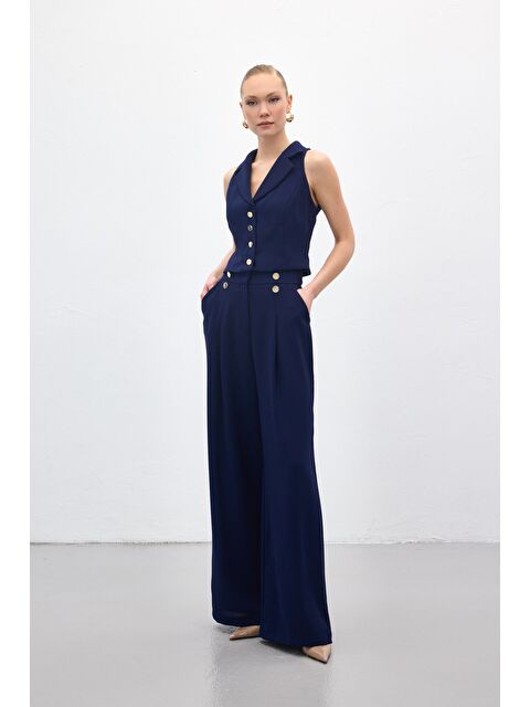 SATEEN Eva Krep Pantolon - Lacivert - S000505905-21164