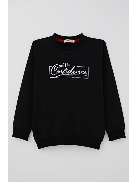 Breeze Erkek Çocuk Sweatshirt Yazı Baskılı Siyah (8-14 Yaş) - S000507709-19351