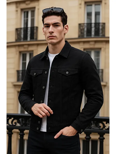Comstar Erkek Günlük Mevsimlik Premium Trend Siyah Jean Ceket