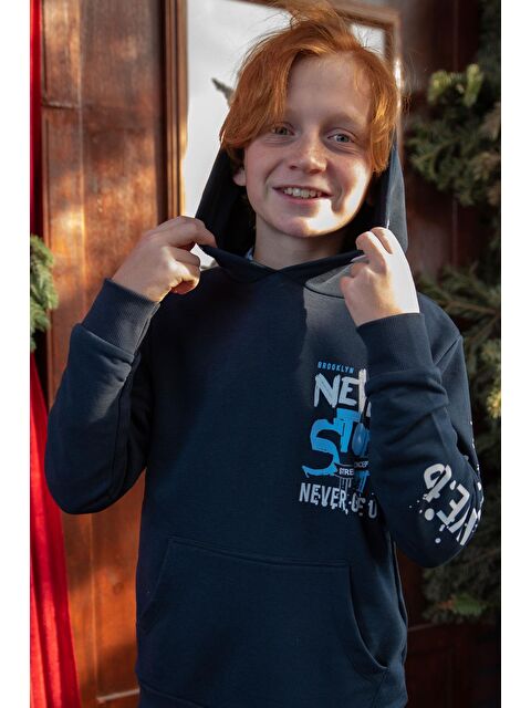 Breeze Erkek Çocuk Sweatshirt Kanguru Cepli Kapüşonlu Lacivert (9-16 Yaş)