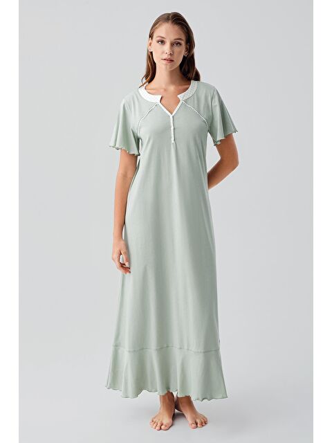 Artış Kısa Kollu Düğmeli Uzun Esnek Pamuklu Gecelik 19100 - S000511534-18194
