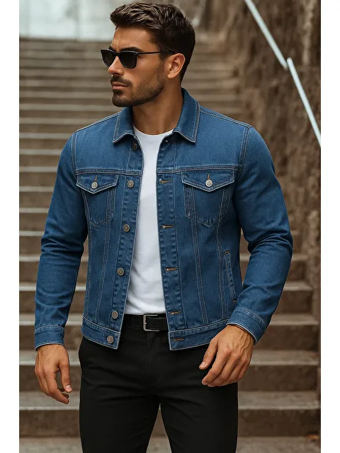 Comstar Erkek Mevsimlik Basic Günlük Trend K.Mavi Jean Ceket