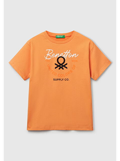 United Colors Of Benetton Erkek Çocuk Turuncu Benetton Logo Baskılı T-Shirt - S000416671-20013