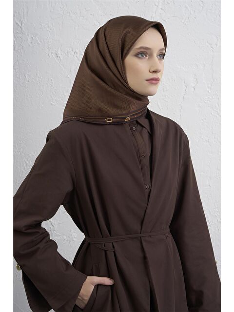 ARMİNE Monogram Desenli Saf İpek Twill Eşarp 9401D 80 - S000500654-19413