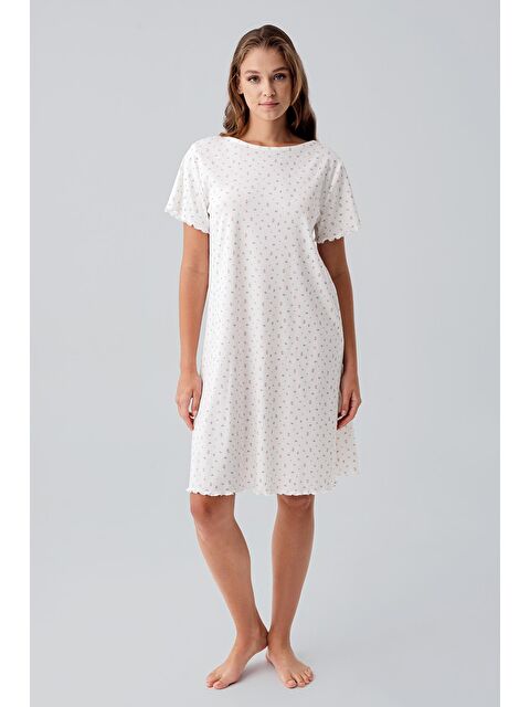 Artış Kısa Kollu Çiçek Desenli Esnek Pamuklu Gecelik 19105 - S000511558-10231