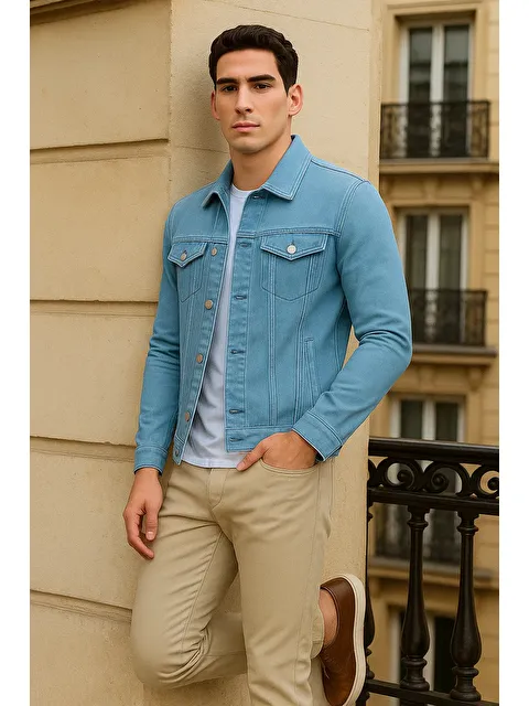 Comstar Erkek Günlük Mevsimlik Premium Trend B.Mavi Jean Ceket
