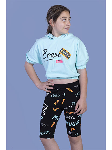 Toontoykids Kız Çocuk Kapüşonlu Baskılı Biker Taytlı Takım - S000271036-20054