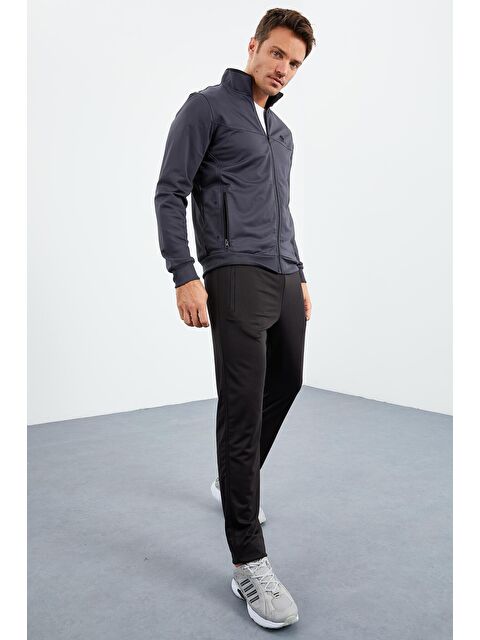 Tommylife Antrasit - Siyah Dik Yaka Fermuarlı Standart Kalıp Klasik Paça Erkek Eşofman Takımı  - 85162 - S000160179-37421