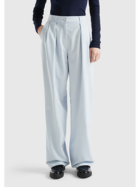 United Colors Of Benetton Kadın Soluk Mavi Poliviskoz Yüksek Bel Rahat Kalıp Pantolon - S000279148-17234