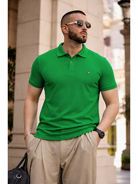 Comstar Erkek Trend Dar Basic Yazlık Yeşil Polo Yaka Tişört