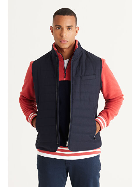 Altınyıldız Classics Erkek Lacivert Standart Fit Normal Kesim Dik Yaka Pamuklu Diagonal Desenli Yelek - S000403541-21164