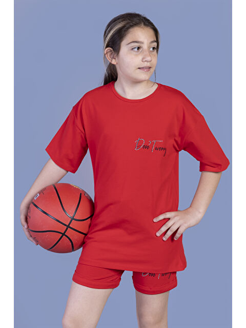 Toontoykids Kız Çocuk Baskılı Taş İşlemeli Şortlu Takım - S000270620-20045