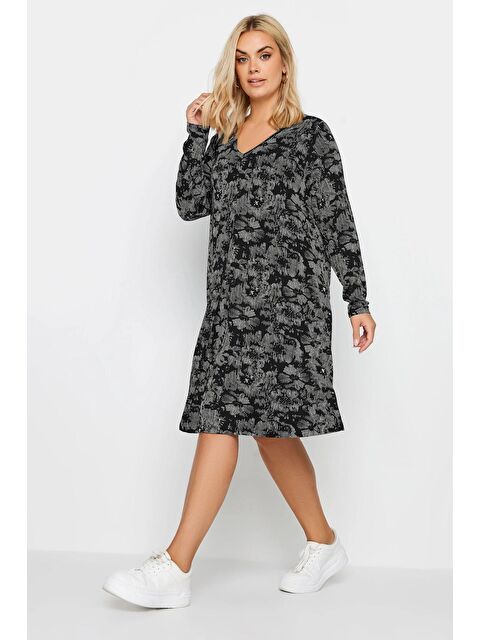 Stil Diva Büyük Beden V Yaka Uzun Kollu Desenli Midi Boy Elbise 137785 - S000165522-19351