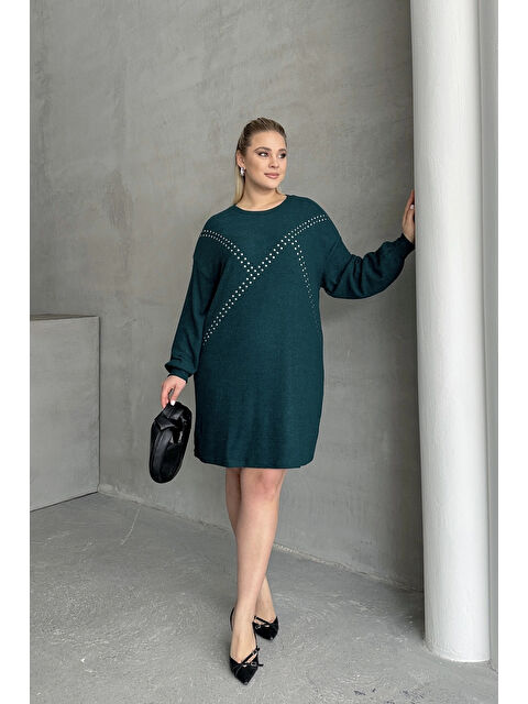 Stil Diva Büyük Beden Uzun Kollu Yumuşak Dokulu Taş İşlemeli Triko Elbise 285040 - S000350542-20019