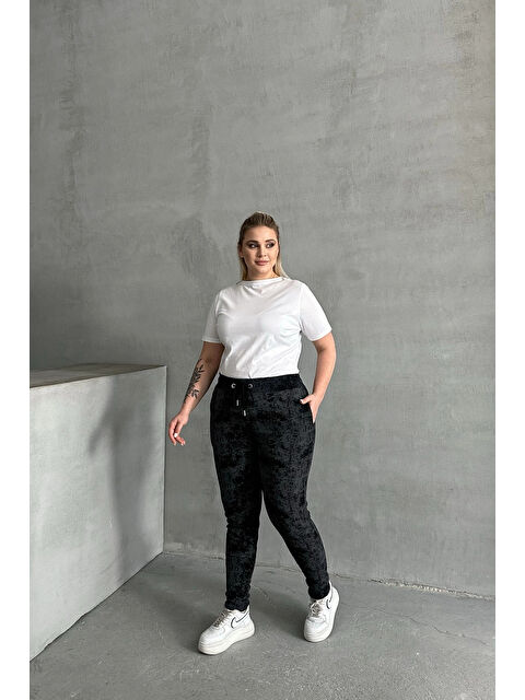 Stil Diva Büyük Beden Beli Büzgülü Dar Paça Cepli Desenli Pantolon 304056 - S000350541-19351