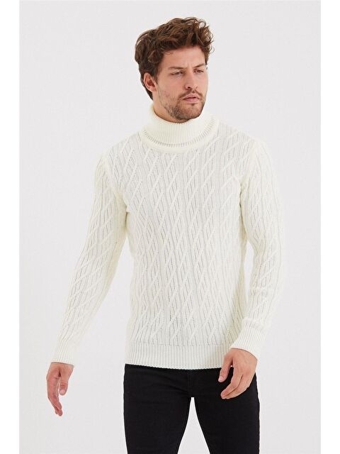 Tarz Cool Erkek  Örgü Desenli Triko Kazak - S000223252-19965