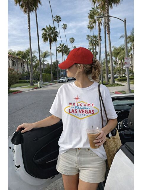 Monila Kadın Premium Kumaş Ekru Baskılı Oversize T-Shirt