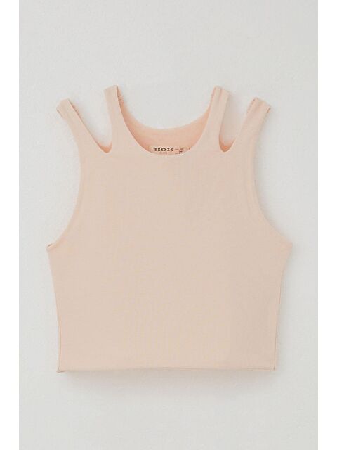 Breeze Kız Çocuk Crop Tişört Çift Askı Omuz Detaylı Somon (9-16 Yaş) - S000216059-24085