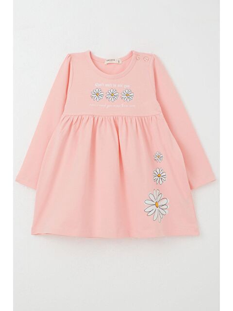Breeze Kız Çocuk Uzun Kollu Elbise Papatya Baskılı Pembe (2-6 Yaş) - S000377904-20024
