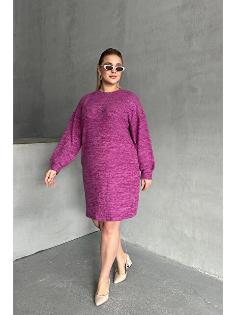 Stil Diva Büyük Beden Uzun Kollu Bisiklet Yaka Kırçıllı Elbise 303704 - S000350550-20042