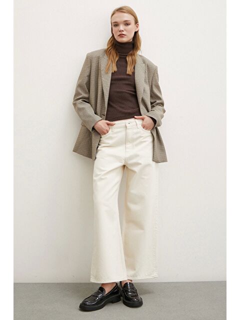 Never More Yüksel Bel Geniş Paça Salaş Jean Ekru - S000294064-19965