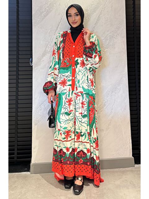 Julude Kadın Ön Düğme Detaylı Desenli Tesettür Elbise - S000413260-19966