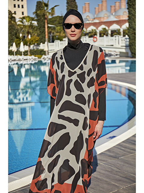 Remsa Mayo Tesettür Mayo Üzerine Tasarım Tek Kaftan Pareo RDP002 Dev Benek - S000280406-19351