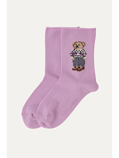 Katia And Bony Kız Çocuk Teddy Desenli Lastiksiz Modal Soket Çorap Lila - S000401223-17878