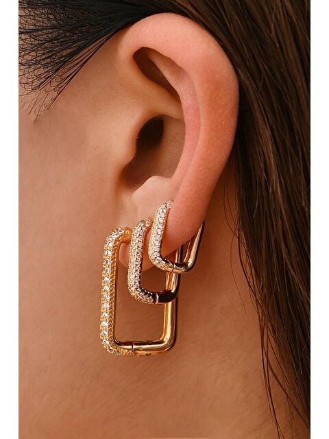 New Obsessions Anı Yaşa Minimal Gömme Taşlı Huggie Küpe - S000145093-20076