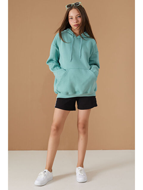 Cansın Mini Kız Çocuk Mint Şardonlu Kapüşonlu Sweatshirt 19188 - S000253257-18194