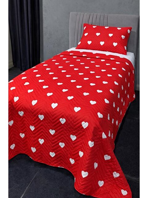 Çeyiz Diyarı Ultrasonik Kapitoneli Leman Tek Kişilik Pike Takımı 160x235 cm Kırmızı