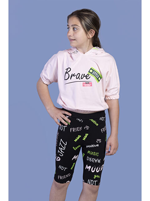 Toontoykids Kız Çocuk Kapüşonlu Baskılı Biker Taytlı Takım - S000271036-7152