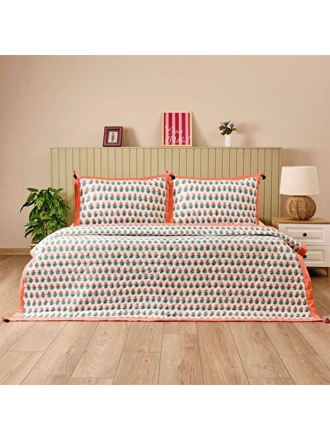 Evidea Soft Franky Tek Kişilik Yatak Örtüsü Seti - Ekru / Renkli