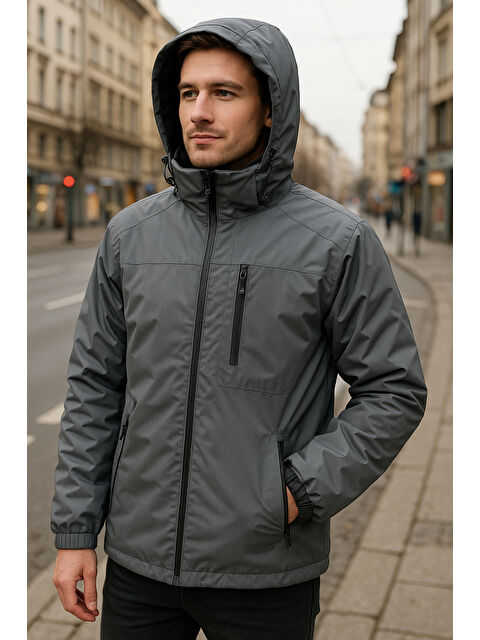 Remsa Erkek Kapüşonlu Cep Detaylı İçi Polar Kışlık Mont 2540 Füme - S000499182-33408