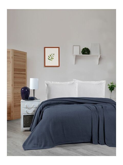 Mulberry Örgü Kalın İplik Pike Yatak Örtüsü Siyah 220x240