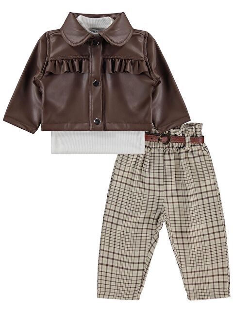 Civil Baby Deri Roba Fırfırlı 6-18 Ay Takım - Kahverengi 6-9 Ay - S000527896-19413