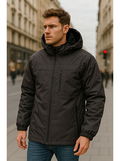 Remsa Erkek Kapüşonlu Cep Detaylı İçi Polar Kışlık Mont 2540 Siyah - S000499182-19351