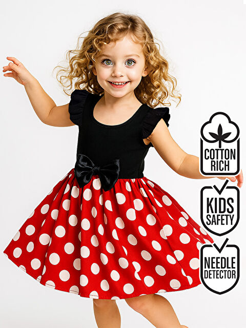 Denokids Kırmızı Puanlı Saten Kurdeleli Kız Çocuk Elbise - S000491956-20045