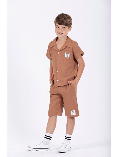 Zepkids Arma Detaylı Kısa Kol Gömlek Kahverengi Renk Erkek Çocuk Şortlu Takım - S000357136-19413