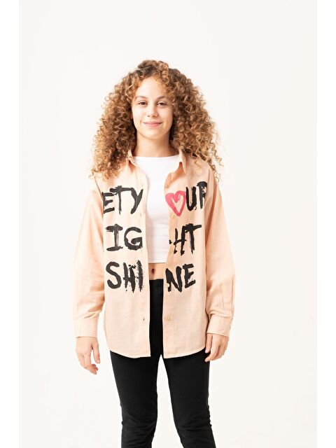 pi pengai Kız Çocuk Yazı Baskılı Gömlek P1039 - S000346001-2373