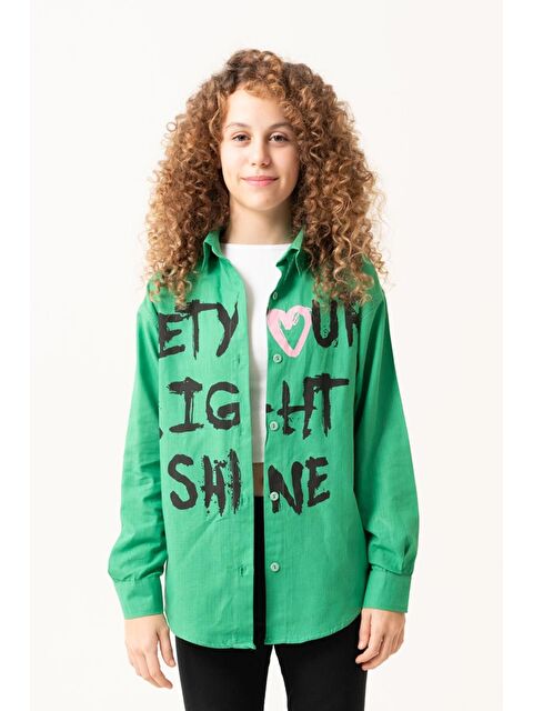 pi pengai Kız Çocuk Yazı Baskılı Gömlek P1039 - S000346001-19972