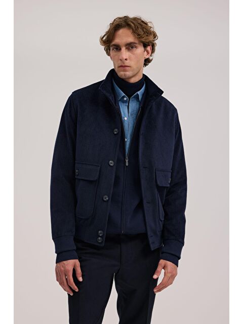 JAKAMEN Lacivert Comfort Fit Hakim Yaka Kadife Mont - S000496583-29672