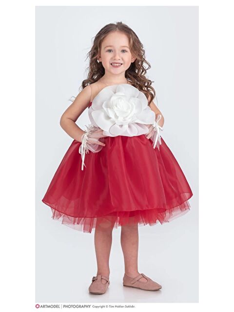Magu Kız Çocuk Prenses Elbise – Tüllü Çiçek Detaylı Abiye 4-8 Yaş Özel Elbisesi - S000491966-20045