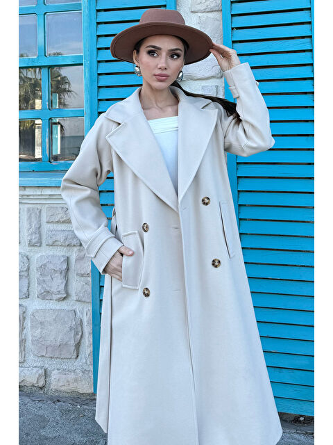 Gülseli Kadın Kruvaze Yaka Kaşe Kaban - S000320457-25636